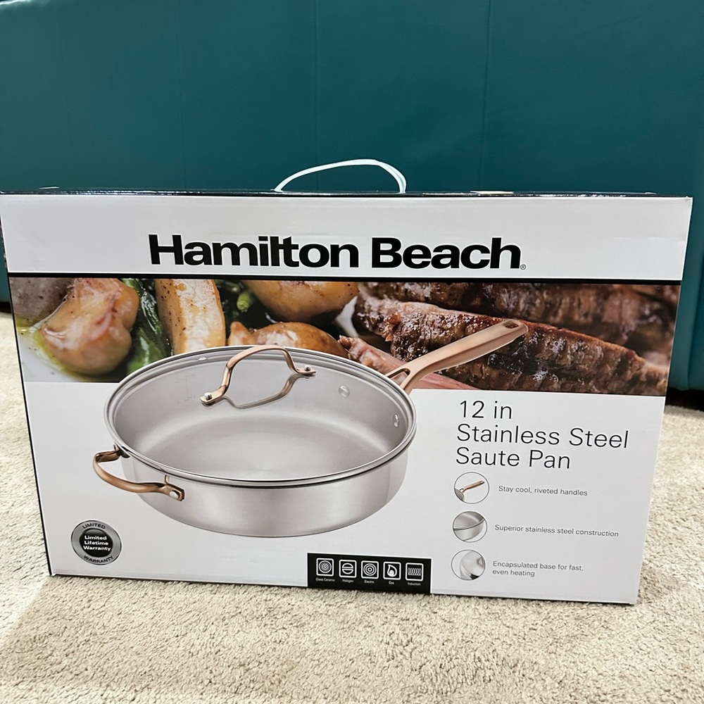 Hamilton Beach Silver Saute Pan with Gold-Tone Handles